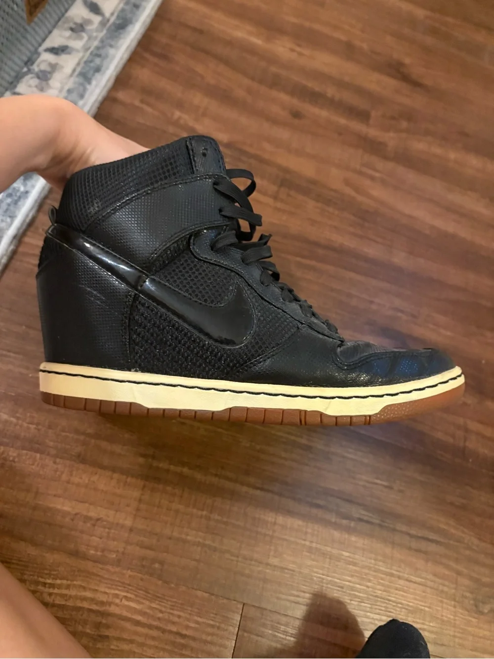 Nike Black High-Top Wedge Sneakers with Cream Midsole